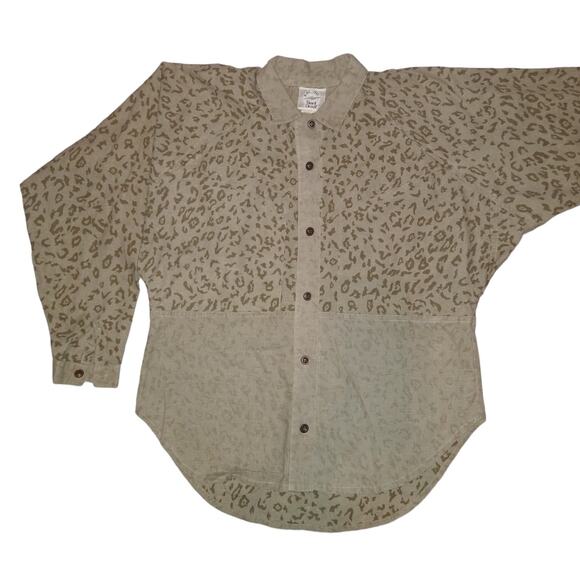 Vintage Baggy Cheetah Print Button Down Shirt size M Green Animal Print Pockets - Picture 7 of 7